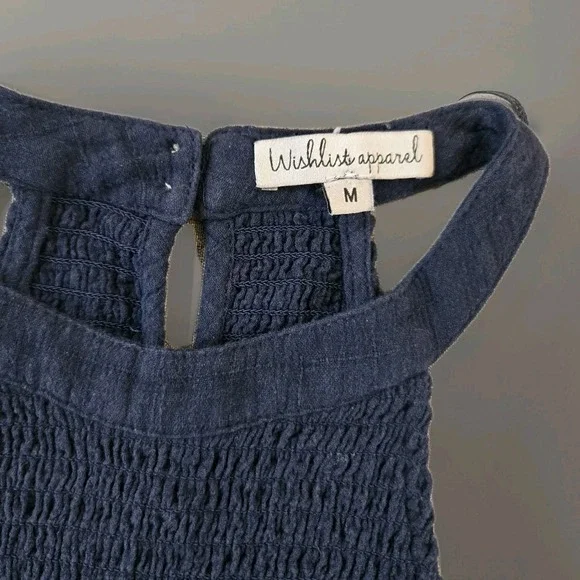 Wishlists Apparel Women's Halter High Neck Top Smocked Bodice Navy Blue M - Picture 2 of 8